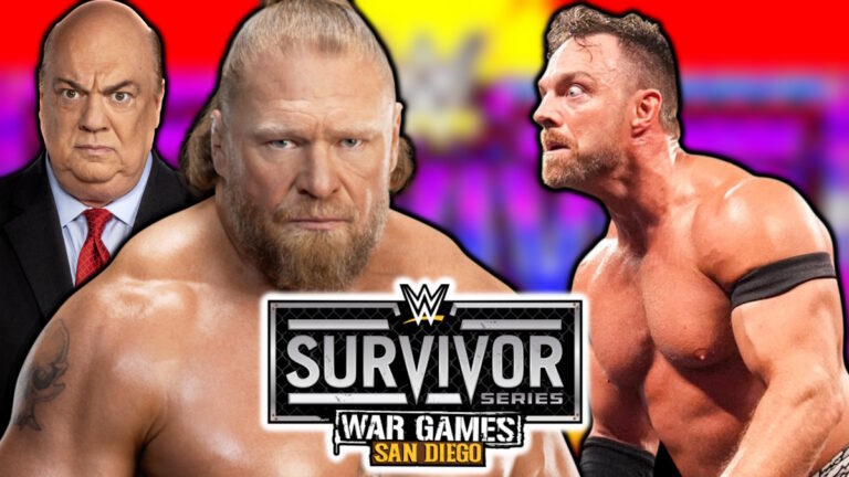 WWE Survivor Series logo, Brock Lesnar, Paul Heyman and LA Knight
