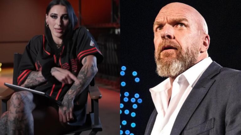 WWE star Rhea Ripley next to Triple H