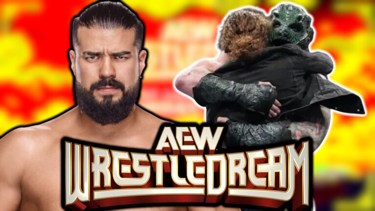 AEW WrestleDream logo, Andrade and Jurassic Express