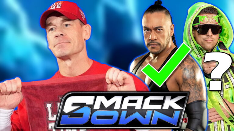 WWE SmackDown logo, John Cena, Damian Priest and The Miz