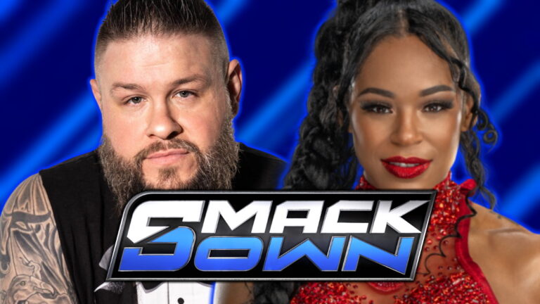 WWE SmackDown logo, Kevin Owens and Bianca Belair