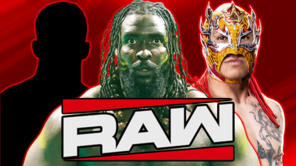 WWE Raw logo, Oba Femi and Rey Fenix