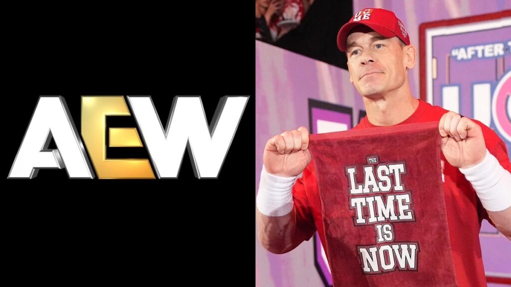 AEW logo next to John Cena in WWE