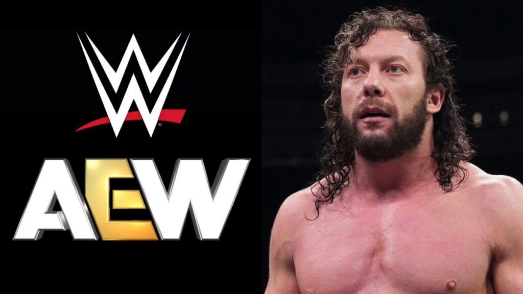 WWE and AEW logos with Kenny Omega