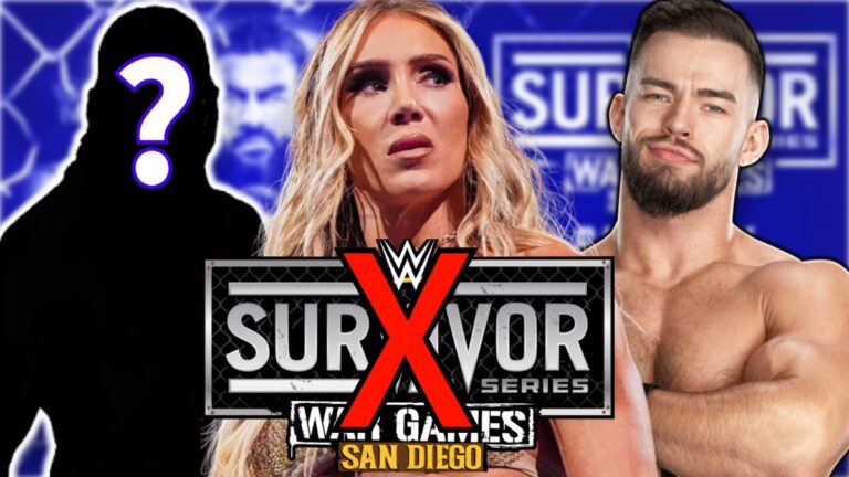 Charlotte Flair, Austin Theory and WWE Survivor Series 2025 logo