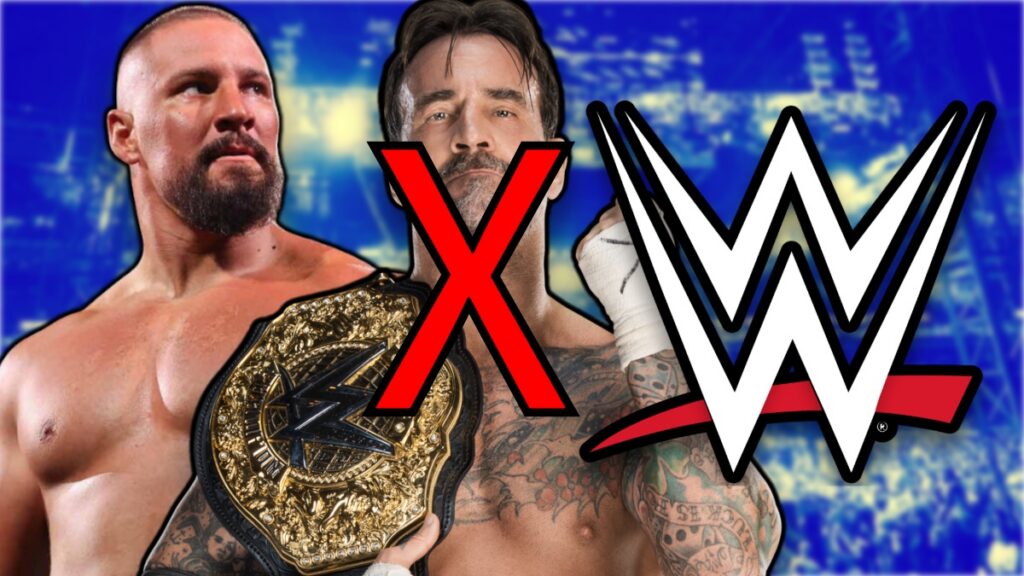 WWE logo with Bron Breakker and CM Punk