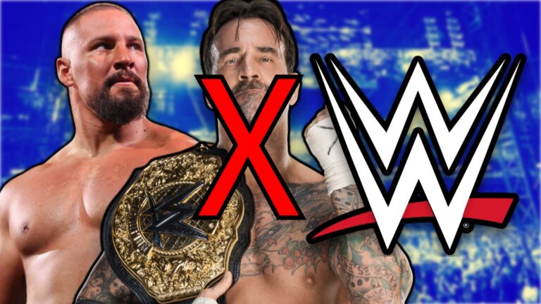 WWE logo with Bron Breakker and CM Punk