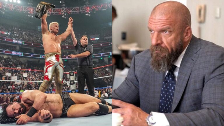 Cody Rhodes after beating Drew McIntyre at WWE Saturday Night's Main Event with Triple H