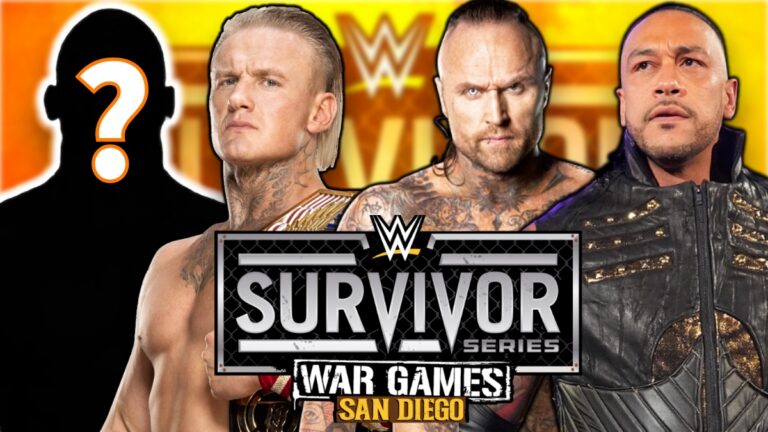 WWE Survivor Series 2025 logo with Aleister Black, Damian Priest and Ilja Dragunov