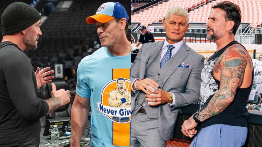 WWE's CM Punk and John Cena alongside CM Punk and Cody Rhodes