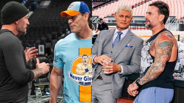 WWE's CM Punk and John Cena alongside CM Punk and Cody Rhodes
