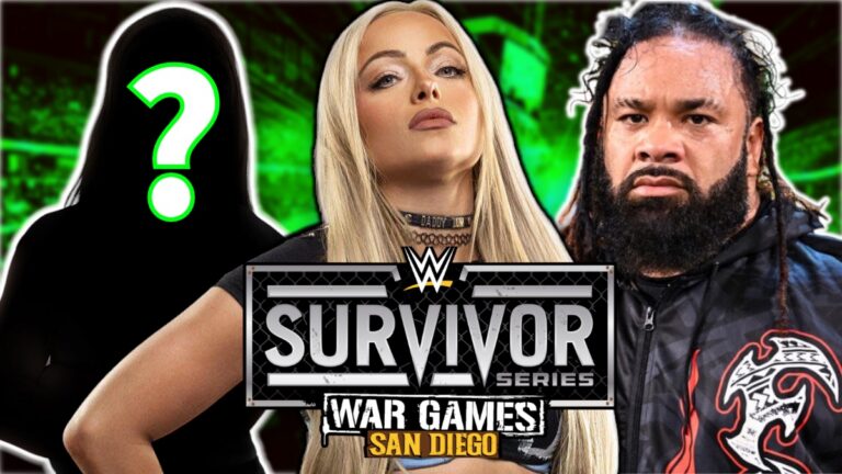 WWE Survivor Series logo with Liv Morgan and Jacob Fatu