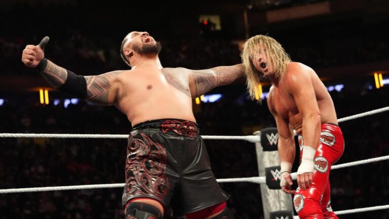 Solo Sikoa about to spike Dolph Ziggler on WWE Raw