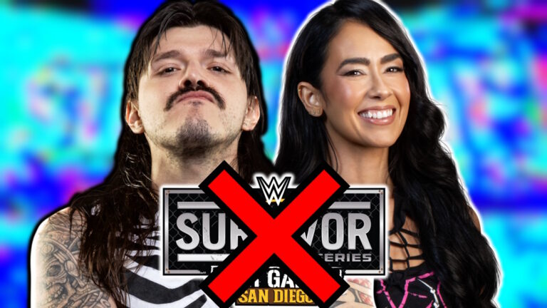 WWE Survivor Series logo, Dominik Mysterio and AJ Lee