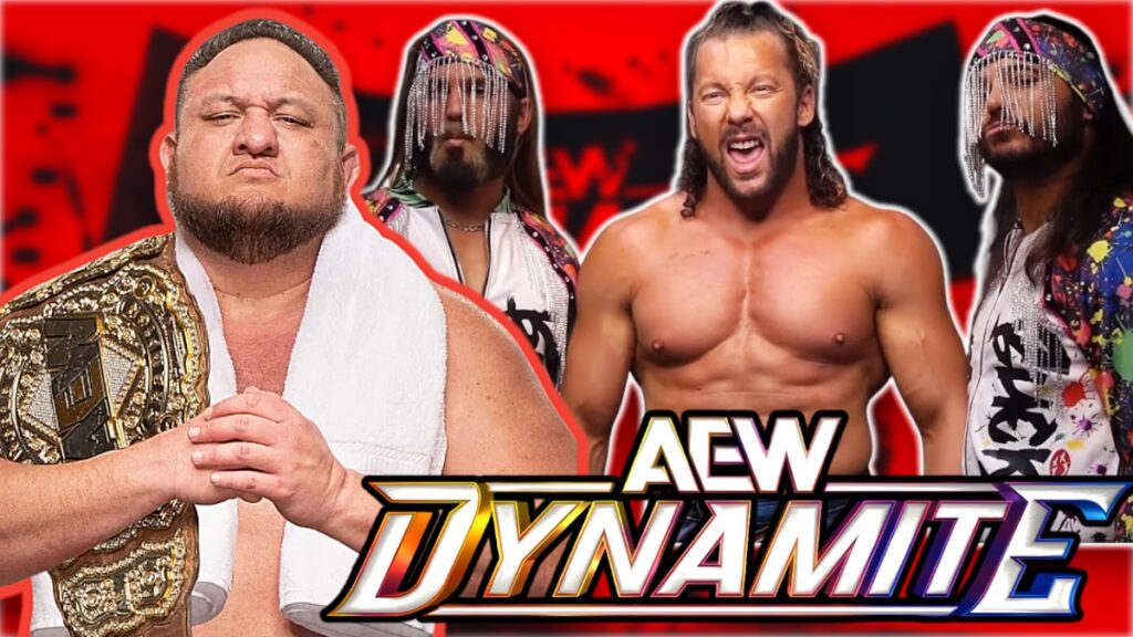 AEW Dynamite logo with Samoa Joe and the Young Bucks