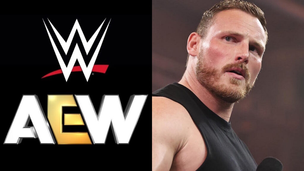 WWE and AEW logos with Ridge Holland
