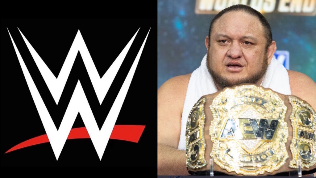 WWE logo and AEW World Champion Samoa Joe