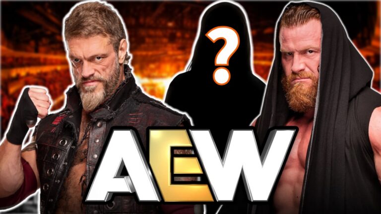 AEW logo with Adam Copeland and Buddy Matthews