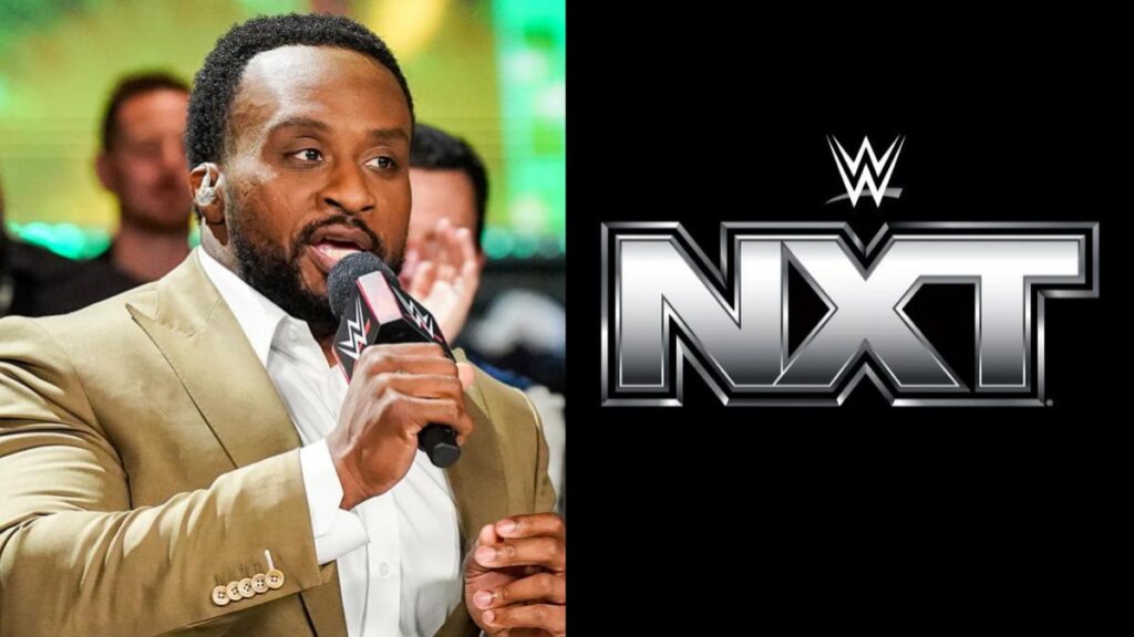 Big E next to the WWE NXT logo