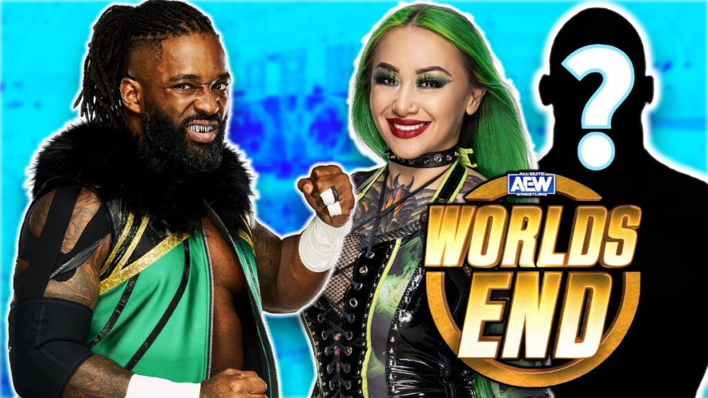 Cedric Alexander and Shotzi with AEW Worlds End logo