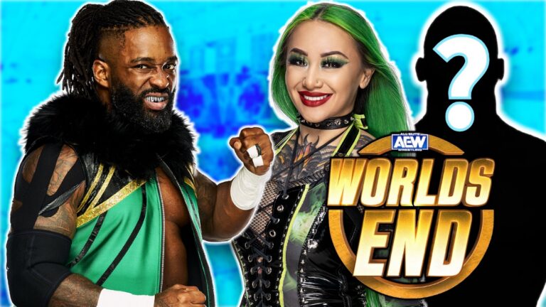 Cedric Alexander and Shotzi with AEW Worlds End logo