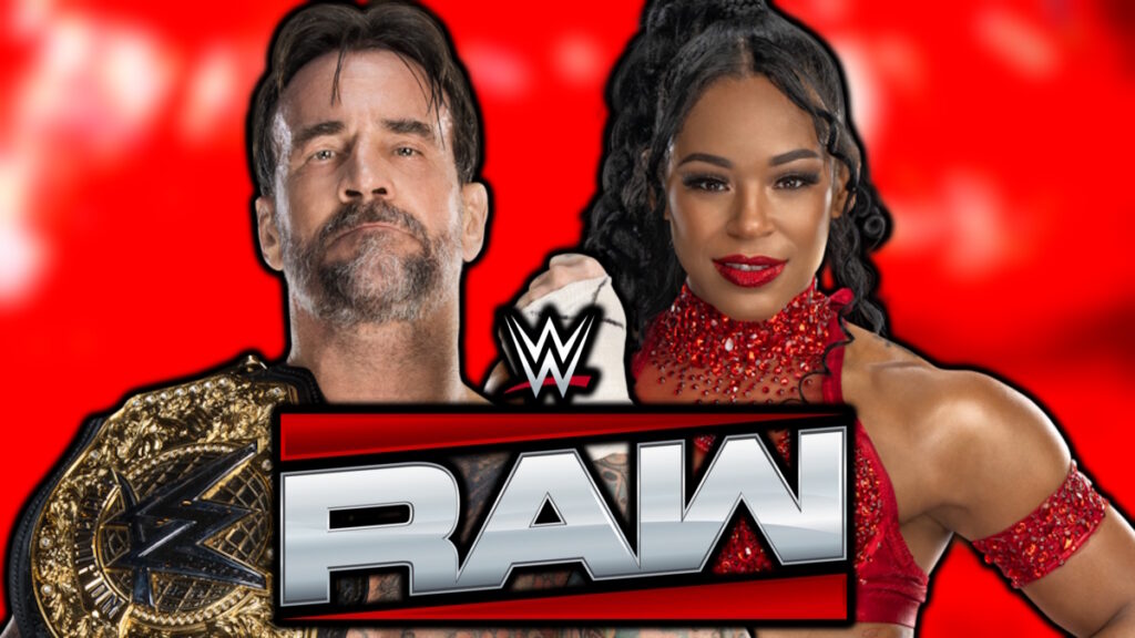 WWE Raw logo, CM Punk and Bianca Belair