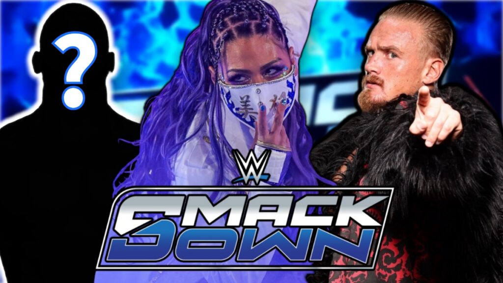 WWE SmackDown logo with Giulia and Ilja Dragunov