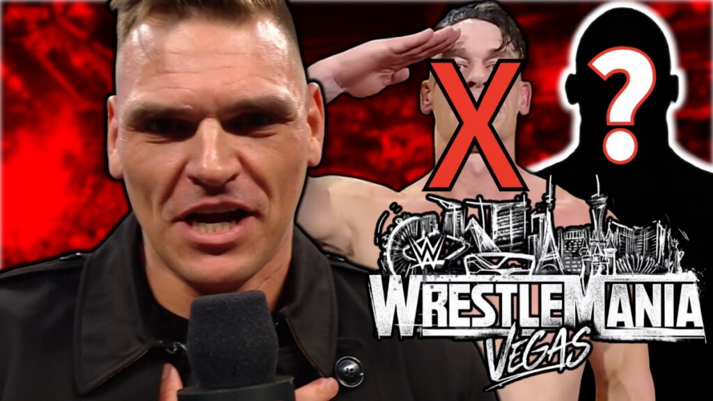 GUNTHER, John Cena and WWE WrestleMania 42 logo