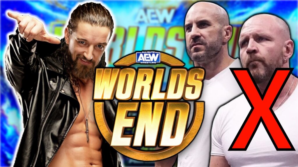 AEW Worlds End logo with Jon Moxley and Claudio Castagnoli