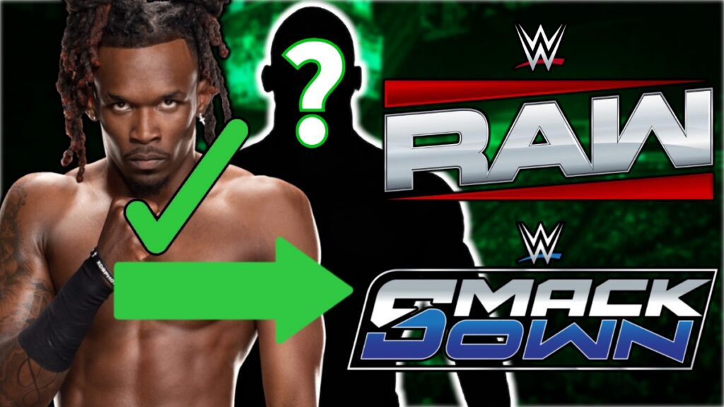 WWE NXT's Je'Von Evans with Raw and SmackDown logos