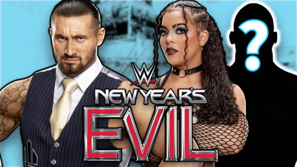 WWE NXT New Year's Evil logo with Jaida Parker and Luca Crusfino