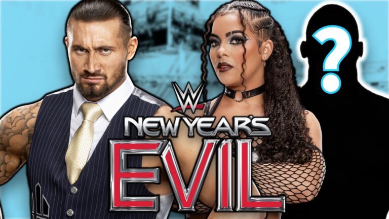 WWE NXT New Year's Evil logo with Jaida Parker and Luca Crusfino