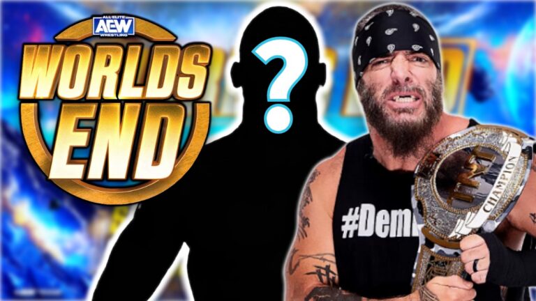 AEW Worlds End logo with Mark Briscoe