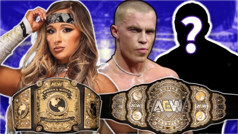 Megan Bayne and Kyle Fletcher with the AEW World Championships