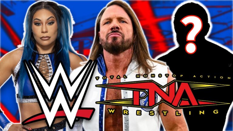 WWE and TNA Wrestling logos with AJ Styles and Michin
