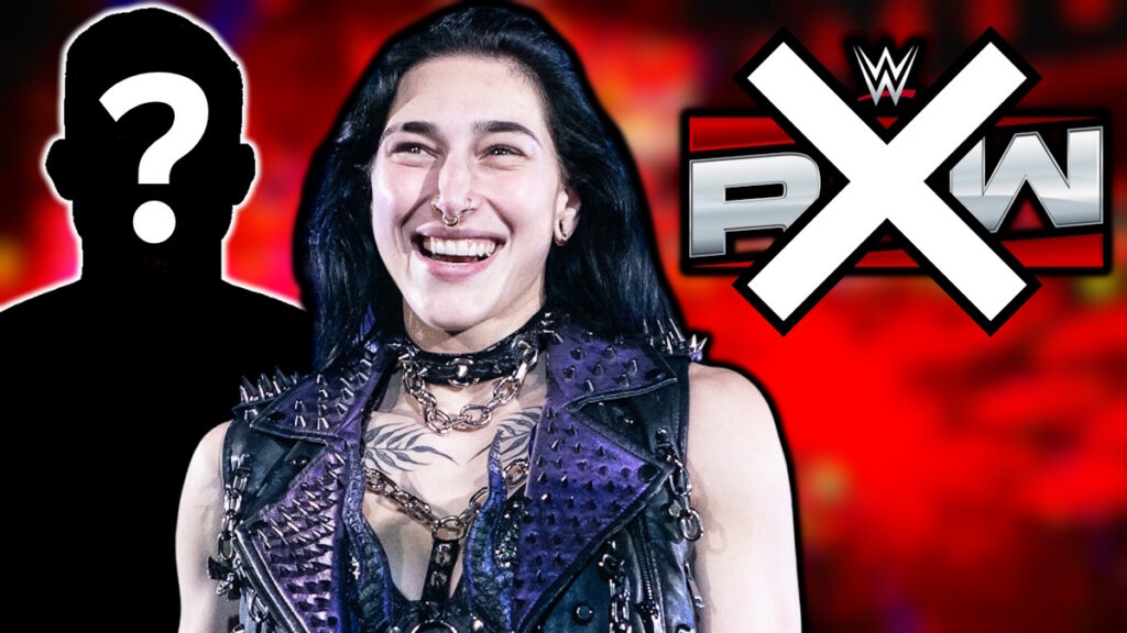 Rhea Ripley next to the WWE Raw logo