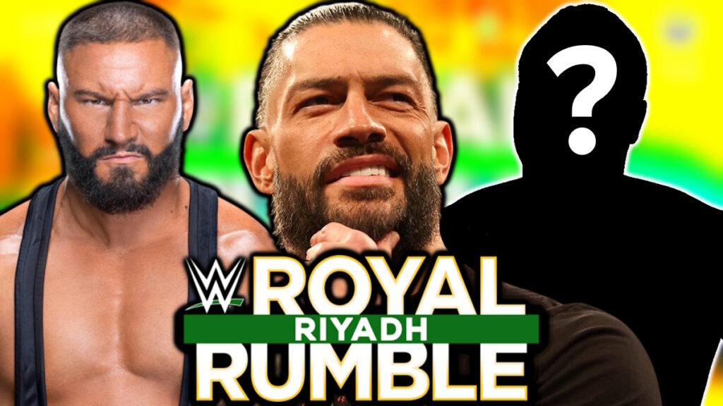 WWE Royal Rumble logo, Roman Reigns and Bron Breakker