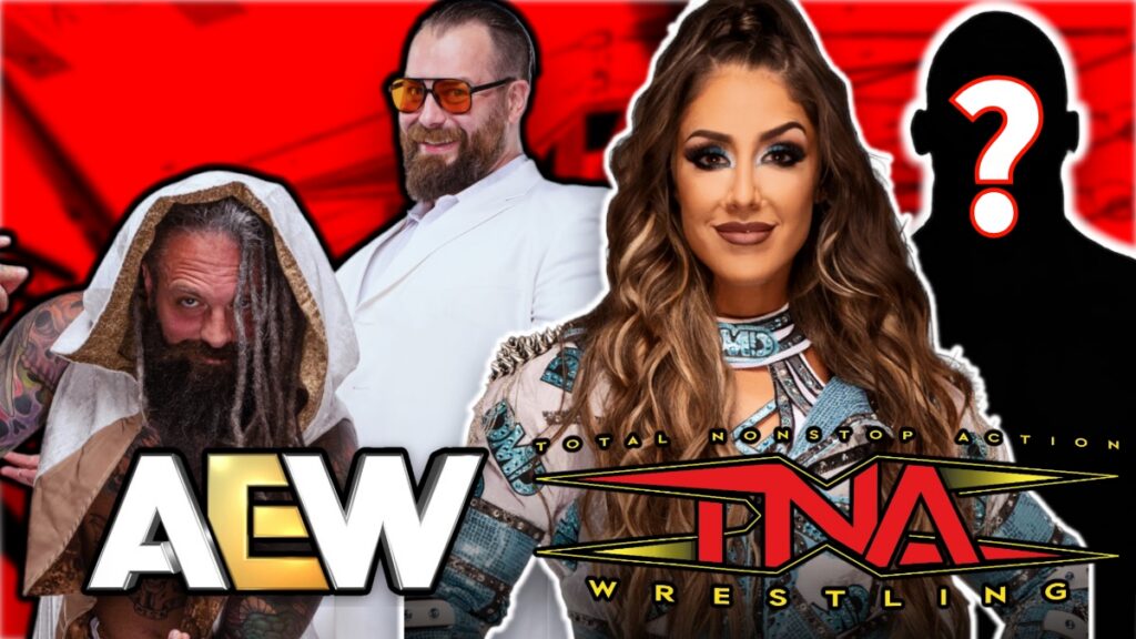 AEW and TNA logos with Britt Baker and The Righteous