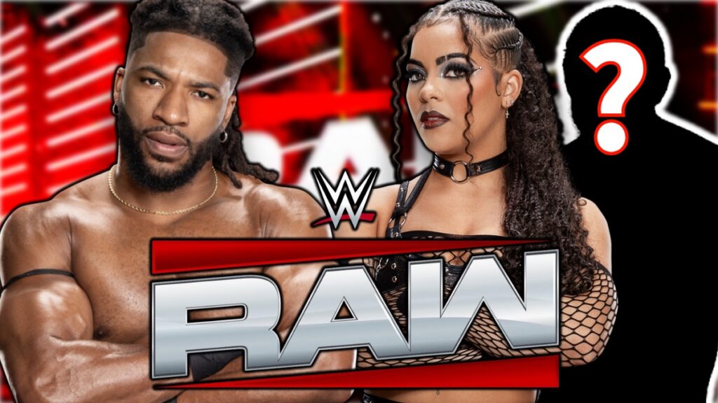 WWE Raw logo with Trick Williams and Jaida Parker