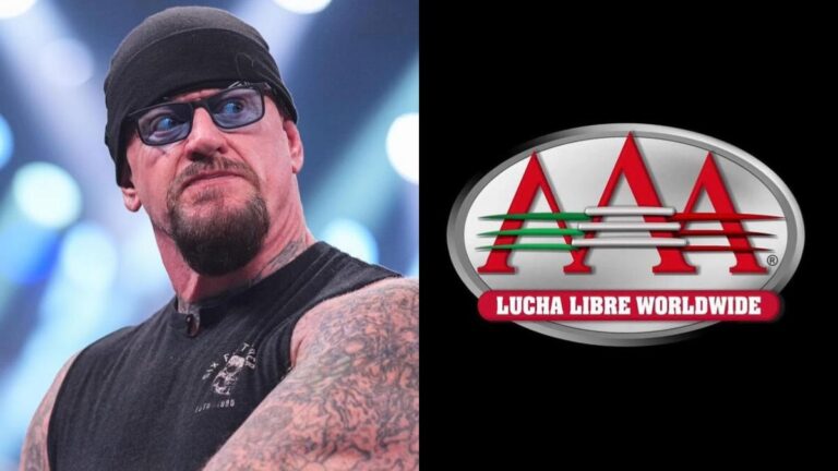 WWE Hall of Famer The Undertaker next to the AAA logo