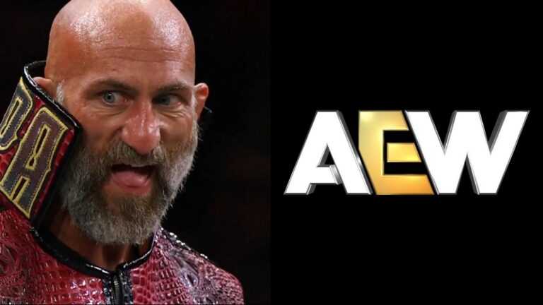Tommaso Ciampa on Dynamite next to the AEW logo