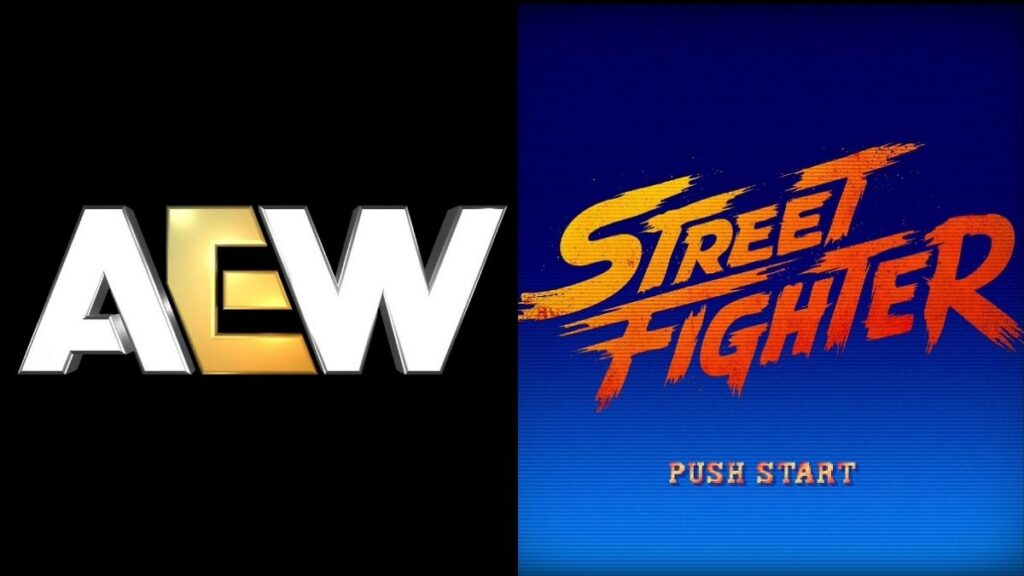The AEW logo next to the Capcom Street Fighter arcade screen