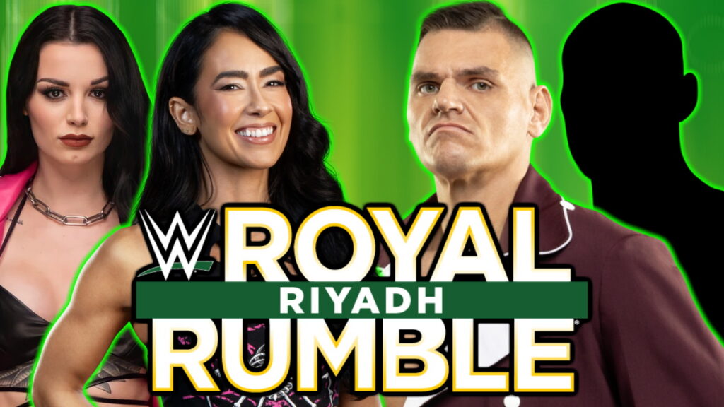 WWE Royal Rumble RIyadh logo with Gunther, AJ Lee and Paige
