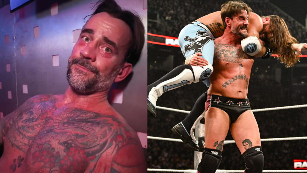 CM Punk backstage following WWE Raw, and CM Punk hitting AJ Styles with a GTS