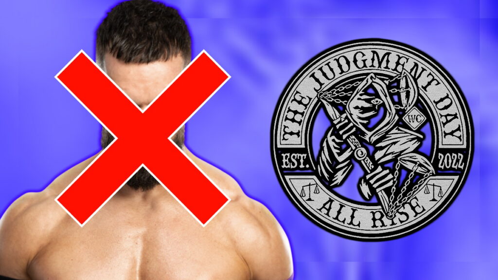 Finn Balor crossed out next to the Judgment Day logo