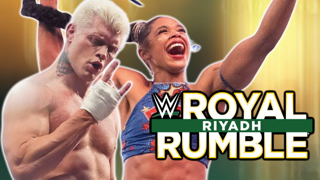 Cody Rhodes, Bianca Belair and the WWE Royal Rumble 2026 logo