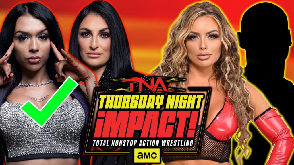 TNA Thursday Night iMPACT logo with Elayna Black, Daria Rae and Mandy Rose