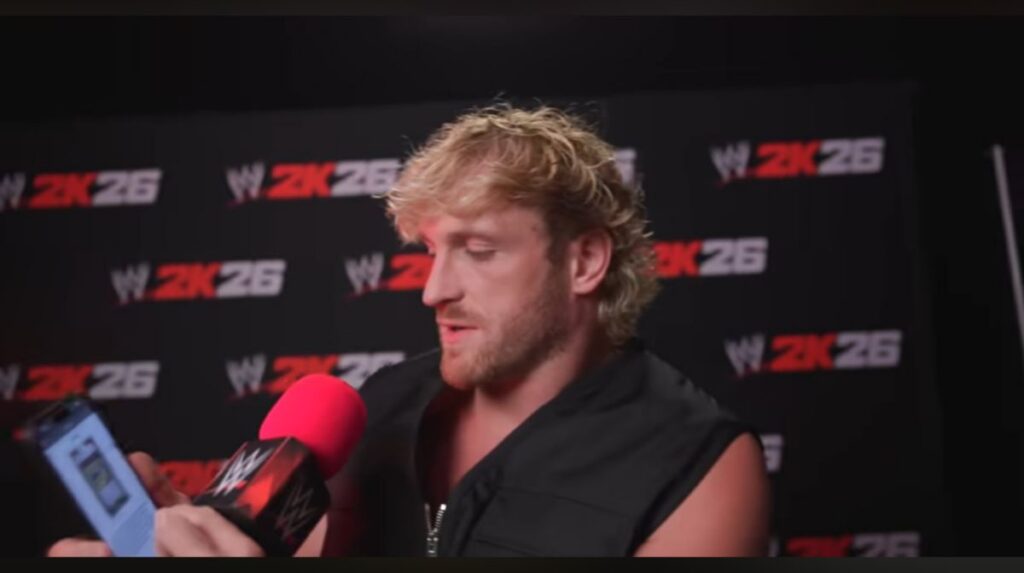 Logan Paul against a WWE 2K26 backdrop