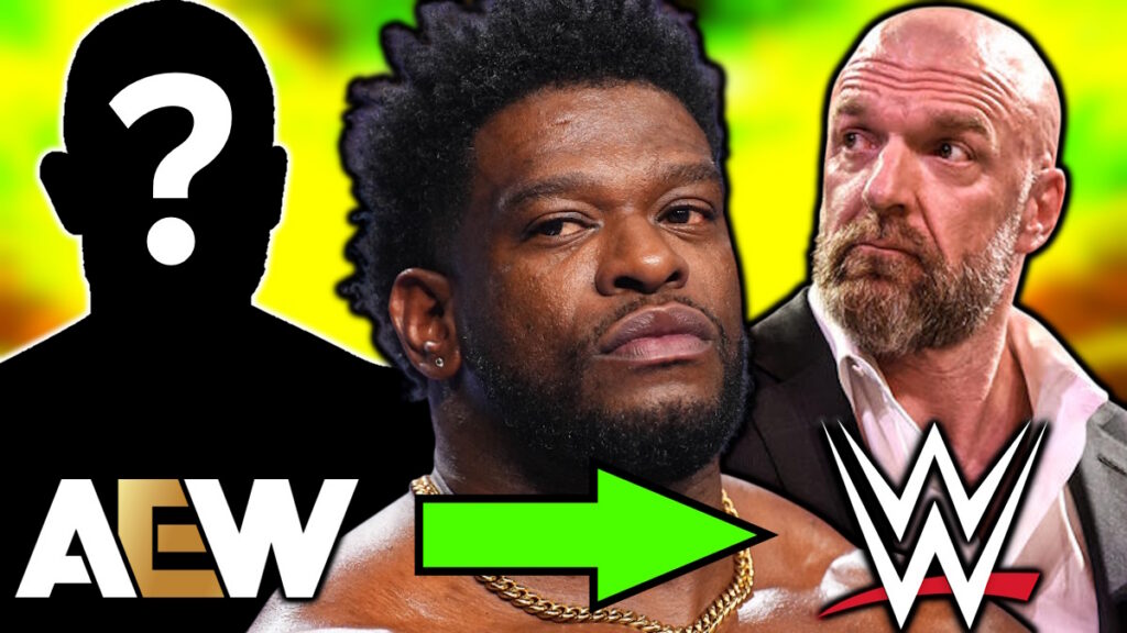 AEW and WWE logos, Powerhouse Hobbs and Triple H