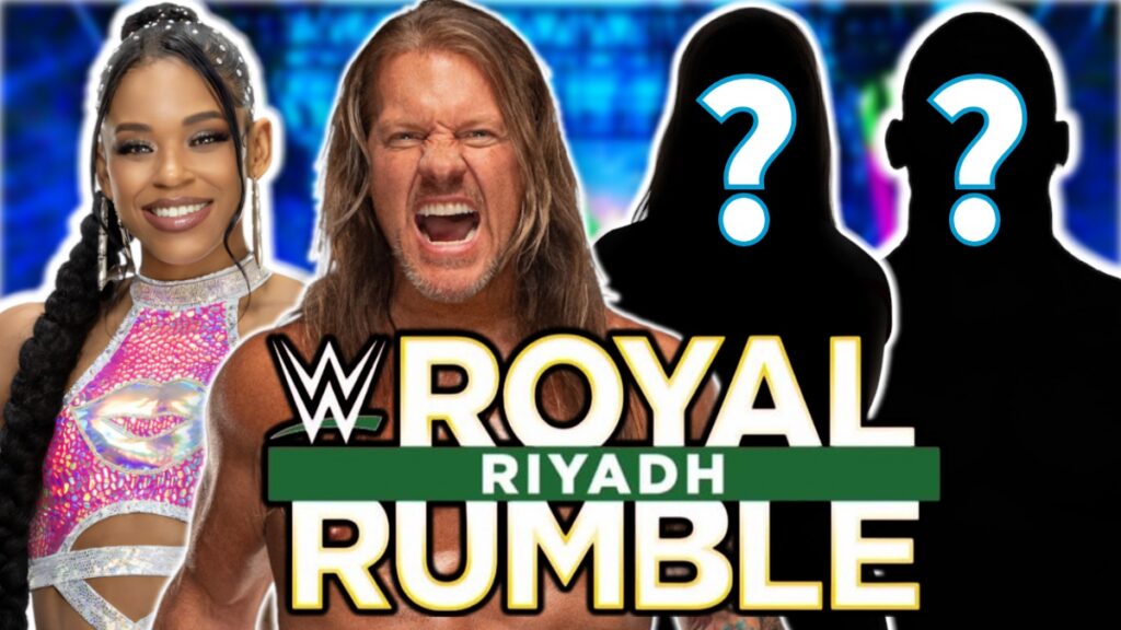 WWE Royal Rumble logo with Chris Jericho and Bianca Belair